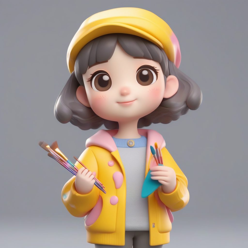 C4D粘土材质：创意美术女学生盲盒手办AI提示词