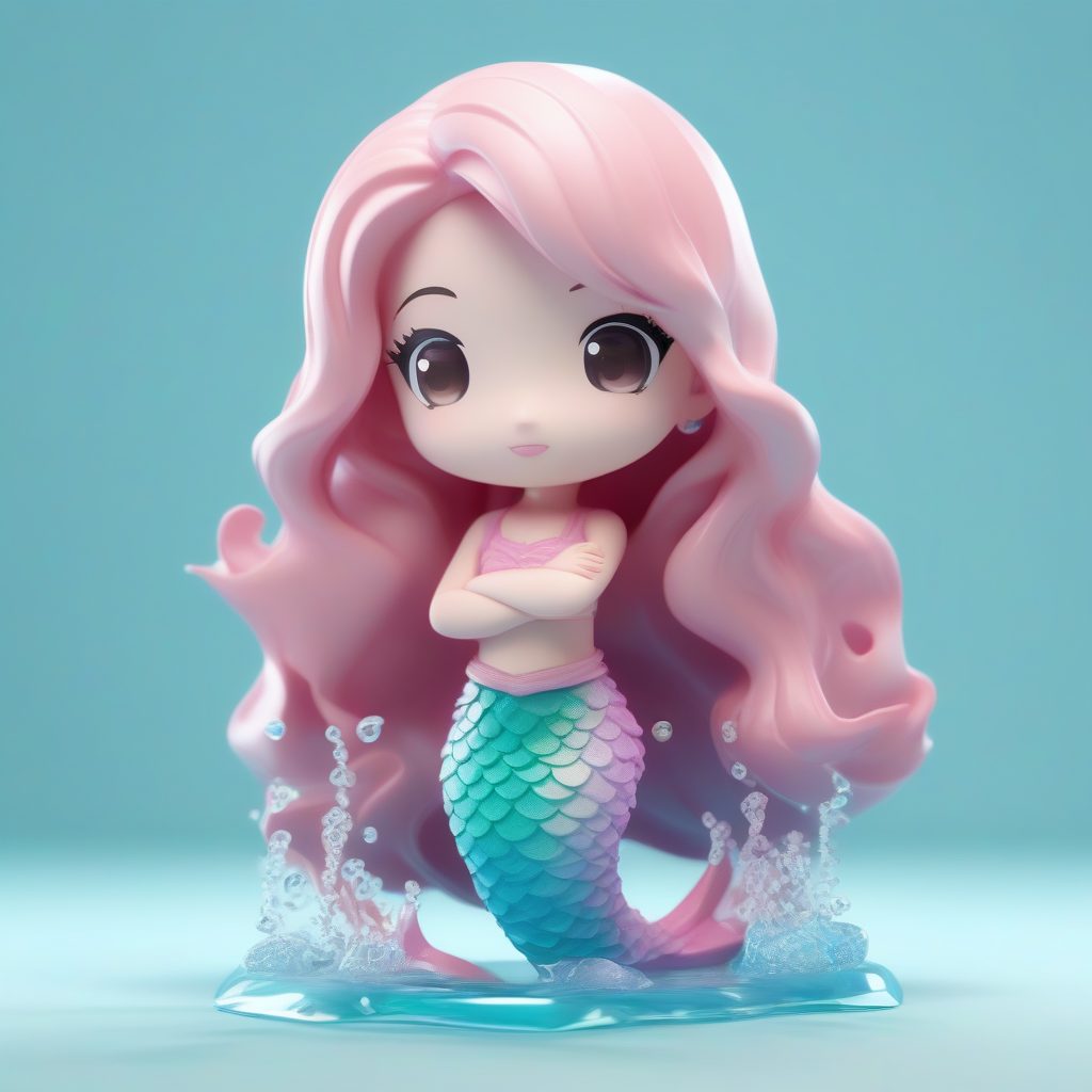 C4D童话风Q版美人鱼：全身盲盒手办，水滴光泽