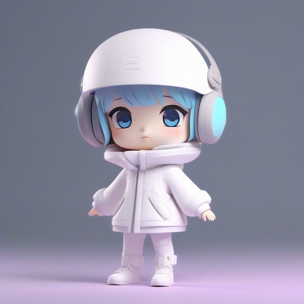 C4D未来主义Q版女孩：光线追踪3D渲染，极简盲盒站姿全身