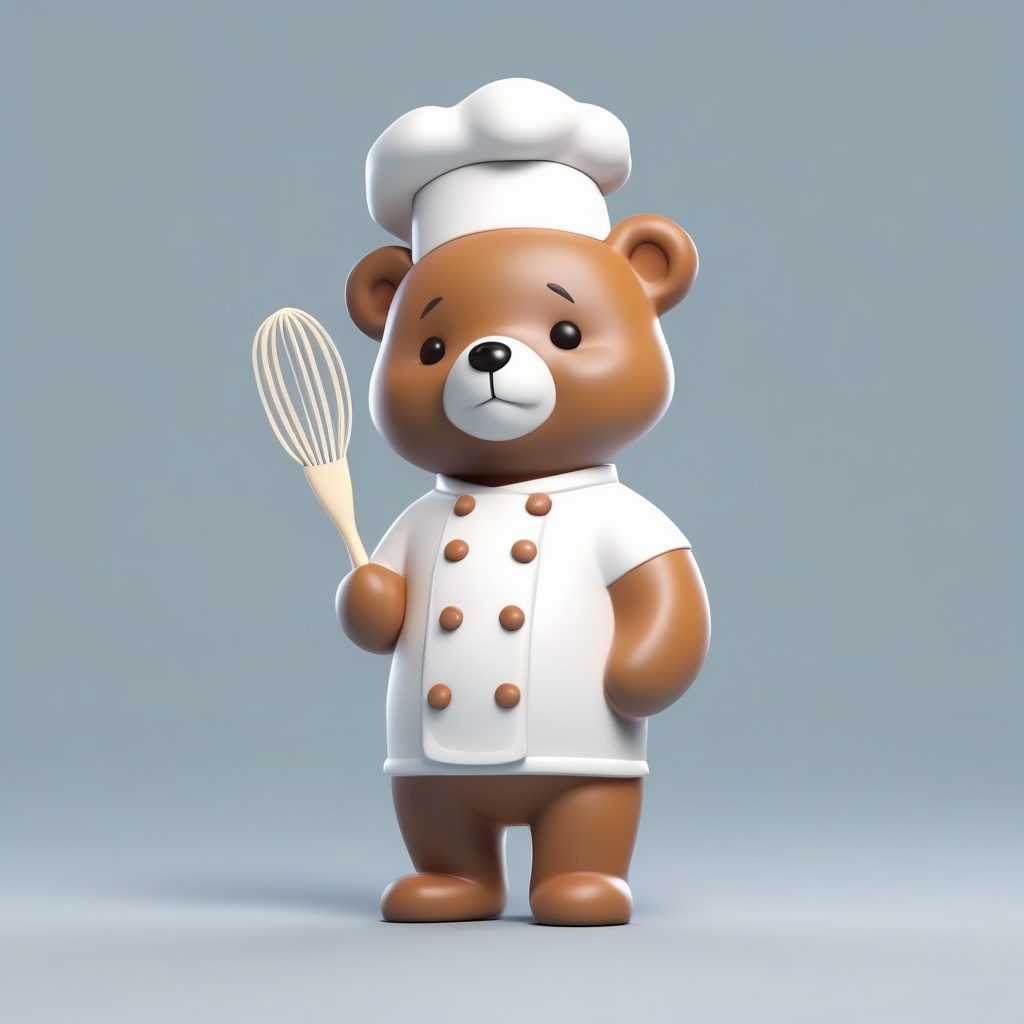 C4D小厨师熊熊：手持巨大打蛋器的可爱Q版全身渲染