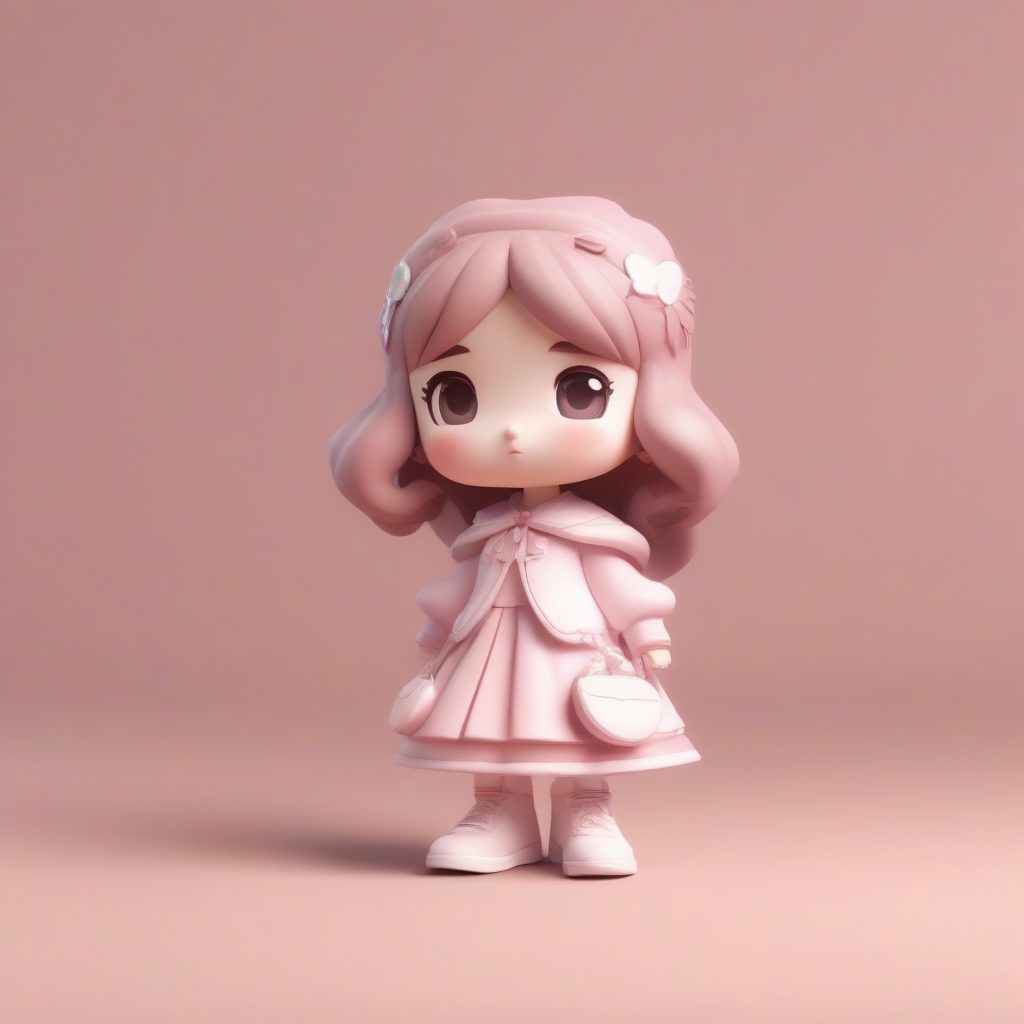 C4D渲染：丢失水晶鞋的Q版灰姑娘全身站立姿势