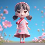 C4D渲染:活泼跳跃的粉色碎花旗袍Q版人偶 7 c4d xuan ran huo po tiao yue de fen se sui hua qi pao q ban ren ou