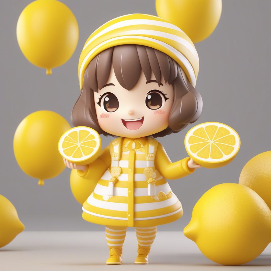 C4D渲染极简Q版柠檬汽水主题盲盒女孩