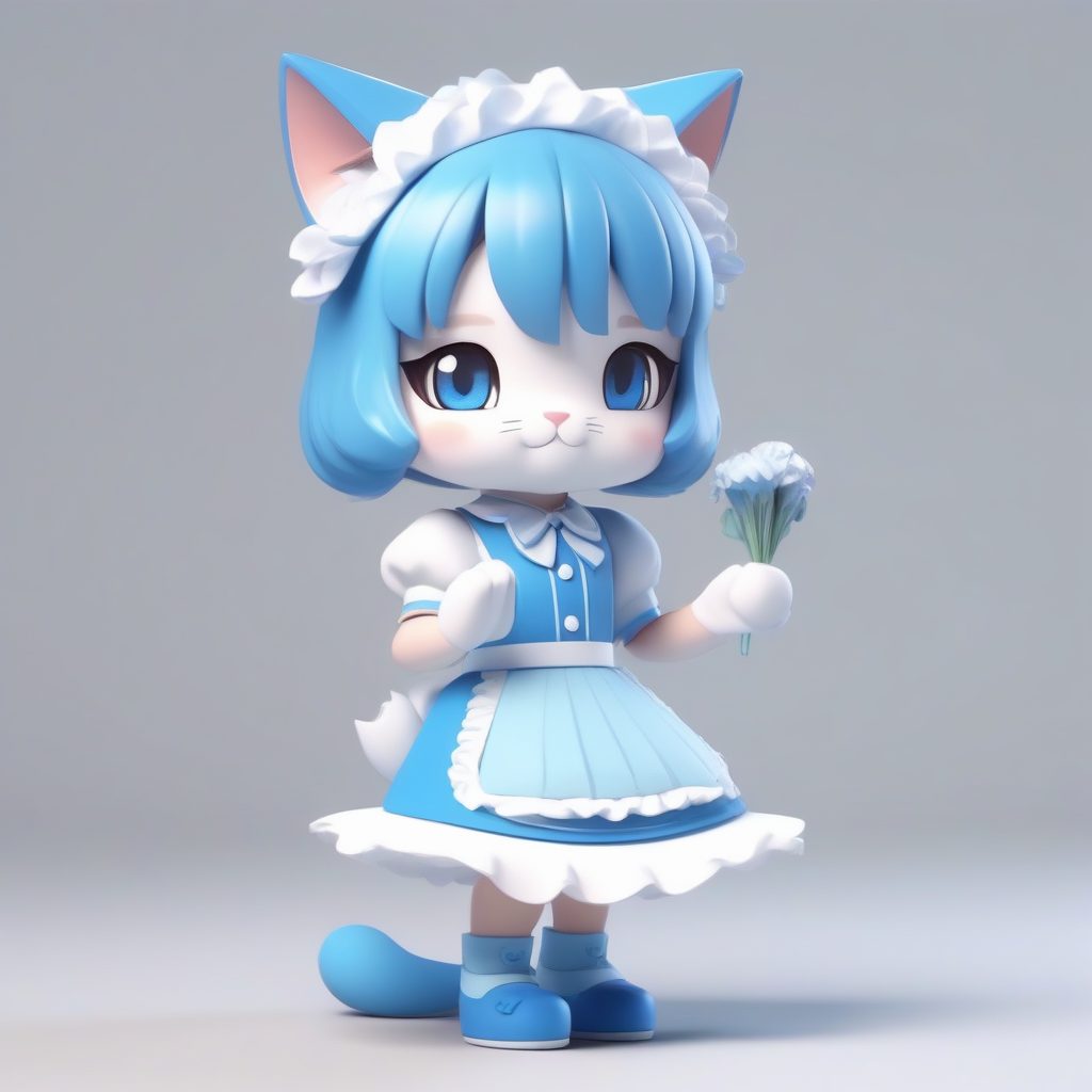 C4D渲染盲盒系列：超萌女仆猫耳娘Q版手办全身站姿提示词