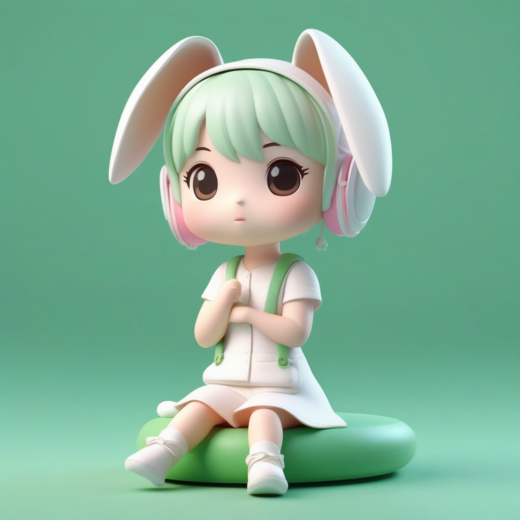 C4D渲染Q版白发兔耳女孩盲盒提示词：光影细节与粘土质感