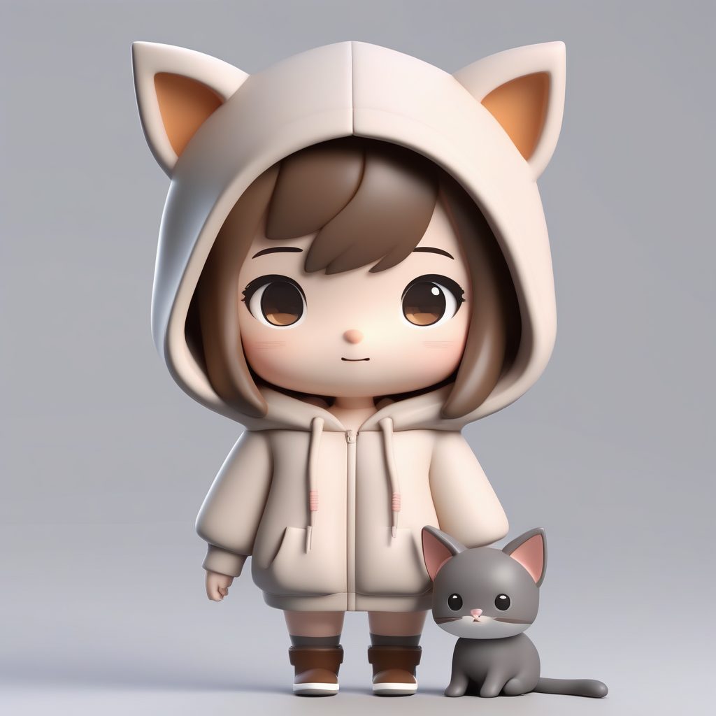 C4D渲染Q版动漫女孩:猫咪爱好者与超大毛衣3D模型 1 C4D渲染Q版动漫女孩:猫咪爱好者与超大毛衣3D模型