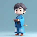 C4D渲染Q版古风书生:盲盒手办站立全身像,纯蓝背景提示词 2 c4d xuan ran q ban gu feng shu sheng mang he shou ban zhan li quan shen xiang chun lan bei jing ti