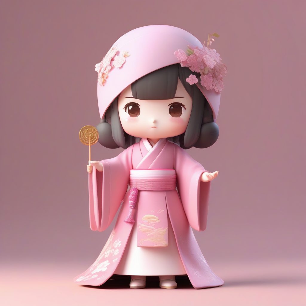 C4D渲染Q版汉服女孩:粉色齐胸襦裙,手持团扇的3D盲盒手办全身照 3 C4D渲染Q版汉服女孩:粉色齐胸襦裙,手持团扇的3D盲盒手办全身照