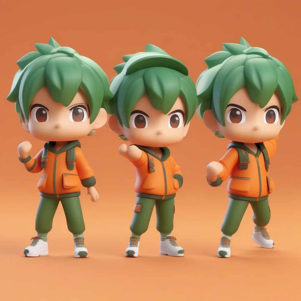 C4D渲染Q版绿发小探险家AI提示词：3D粘土盲盒角色定制