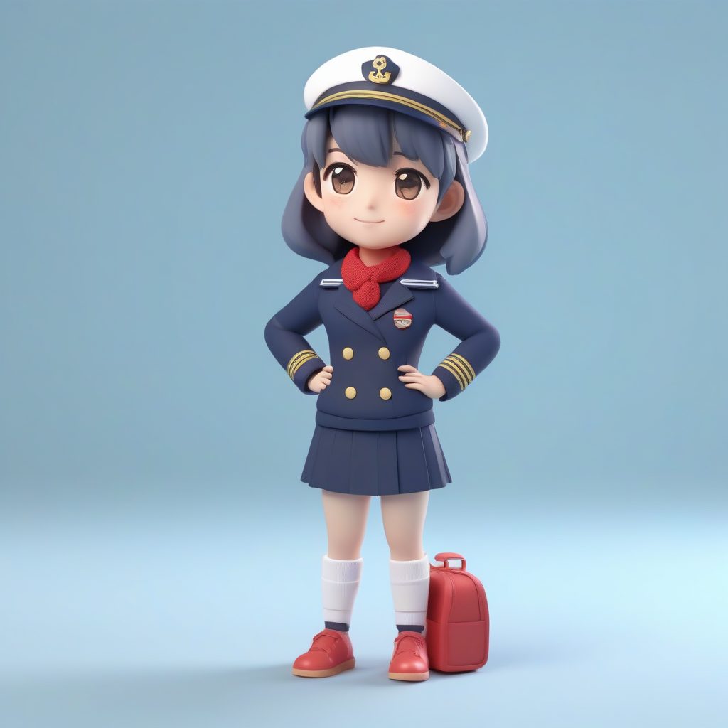 C4D渲染：Q版盲盒水手服少女，极致软萌粘土材质站姿