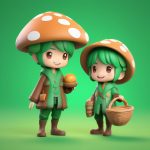 C4D渲染Q版森林精灵采蘑菇男孩3D盲盒提示词 6 c4d xuan ran q ban sen lin jing ling cai mo gu nan hai 3d mang he ti shi ci