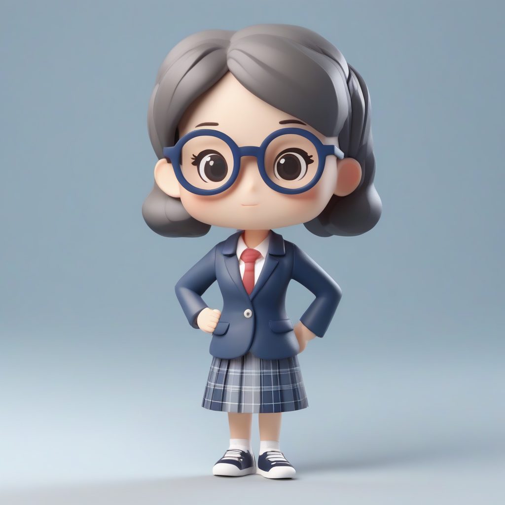 C4D渲染Q版数学女教师：盲盒手办风格，粘土材质高细节AI提示词