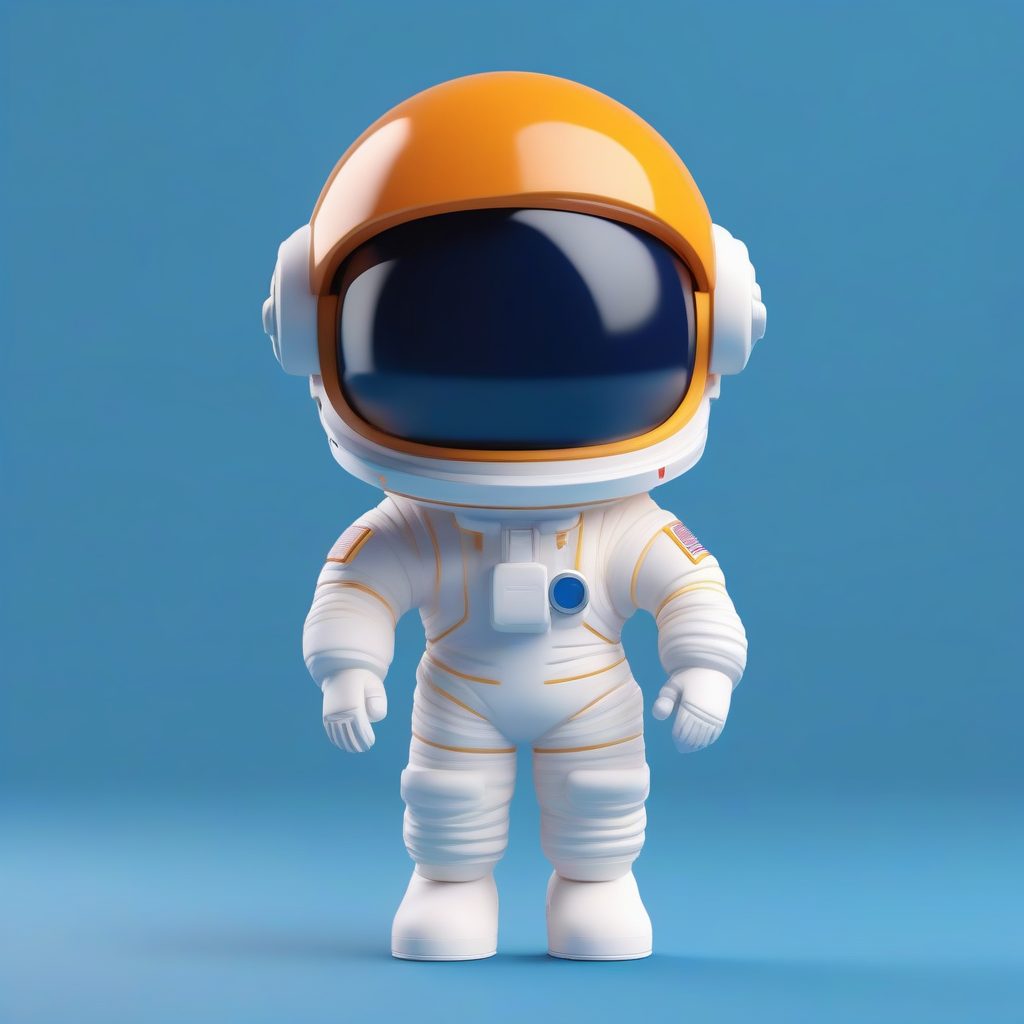 C4D渲染Q版宇航员盲盒：全身站立、粘土质感、纯深蓝背景提示词