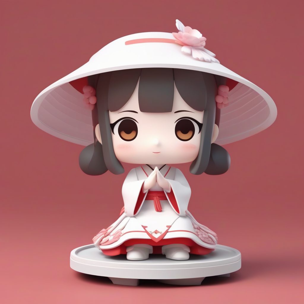 C4D渲染巫女手办：粘土材质Q版神乐铃舞者全身像