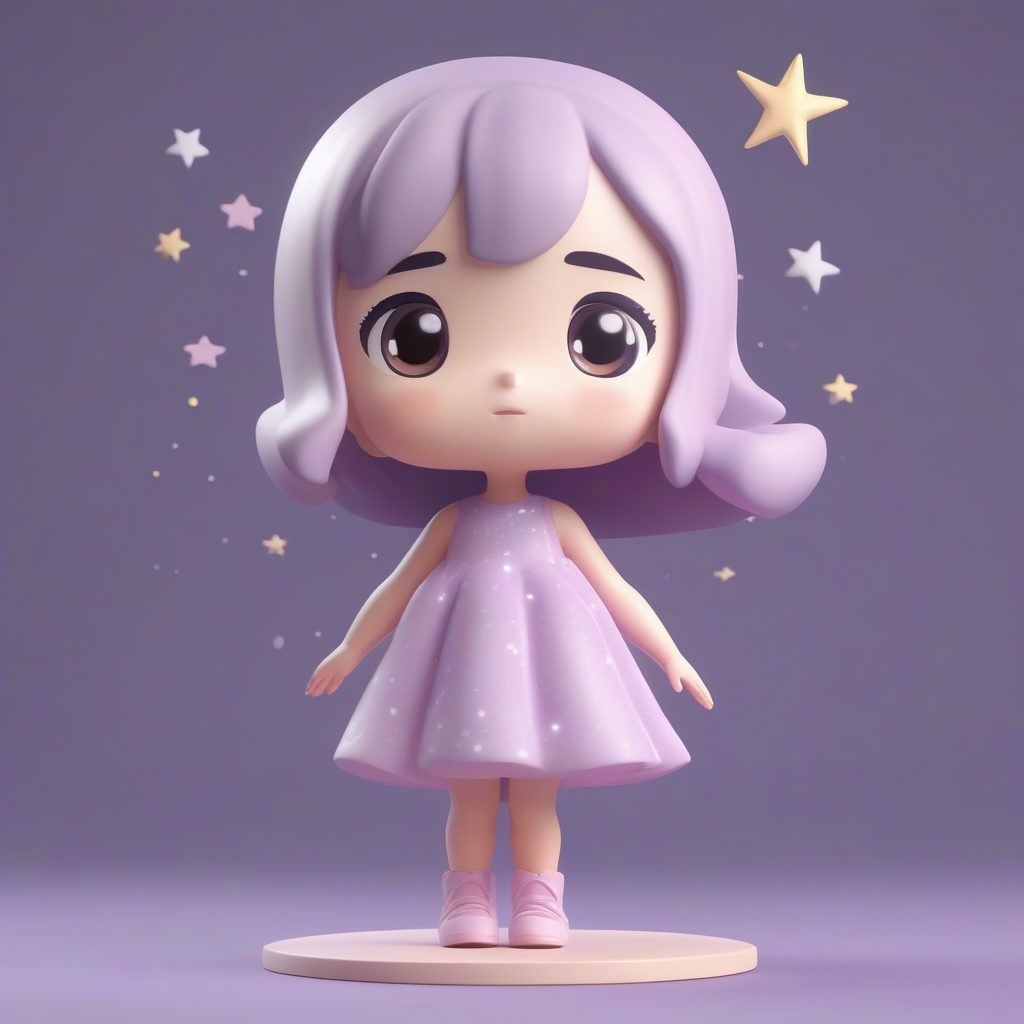 C4D渲染：星空主题Q版少女，梦幻柔和的粉紫色调