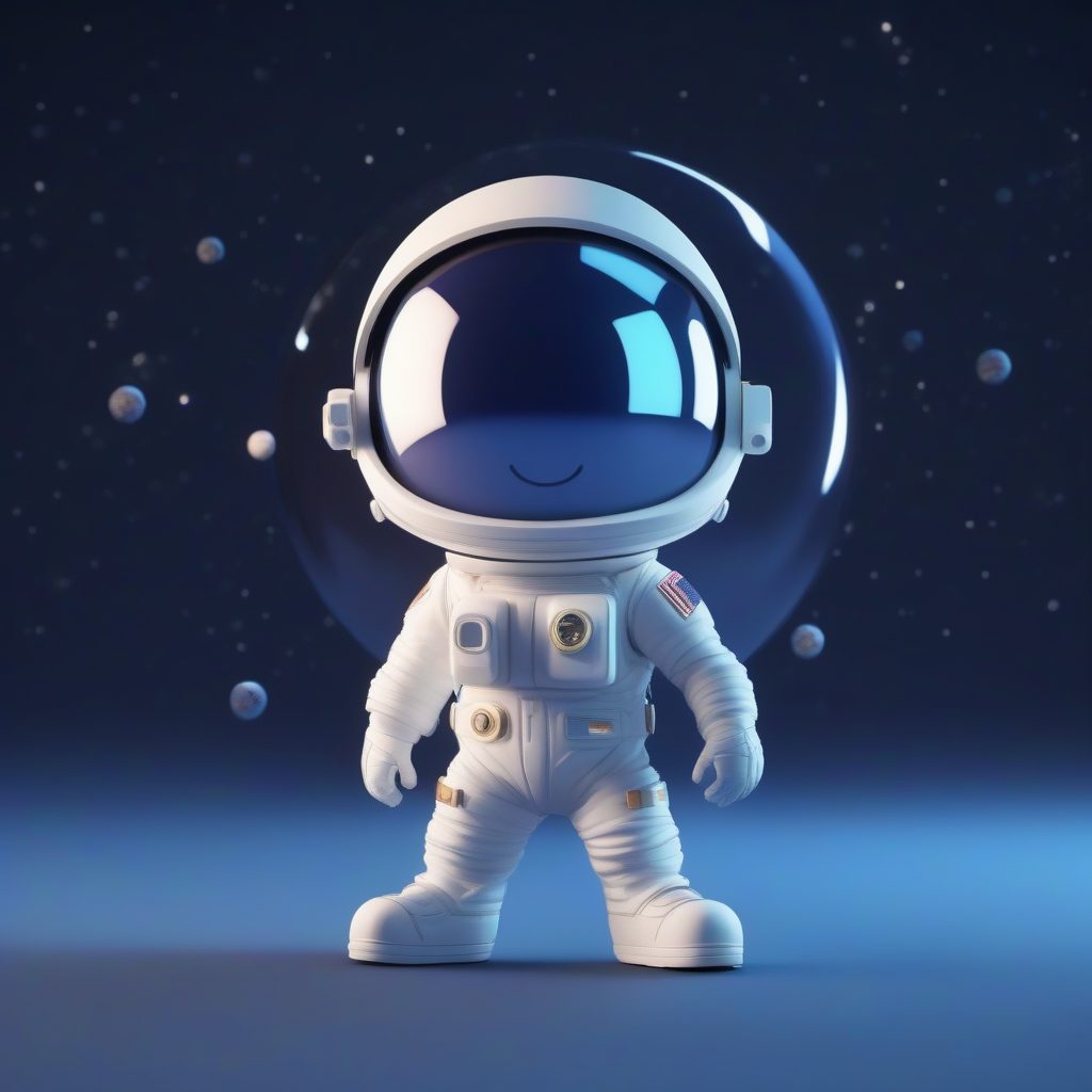 C4D渲染：悬浮在巨大星球旁的Q版太空人盲盒手办