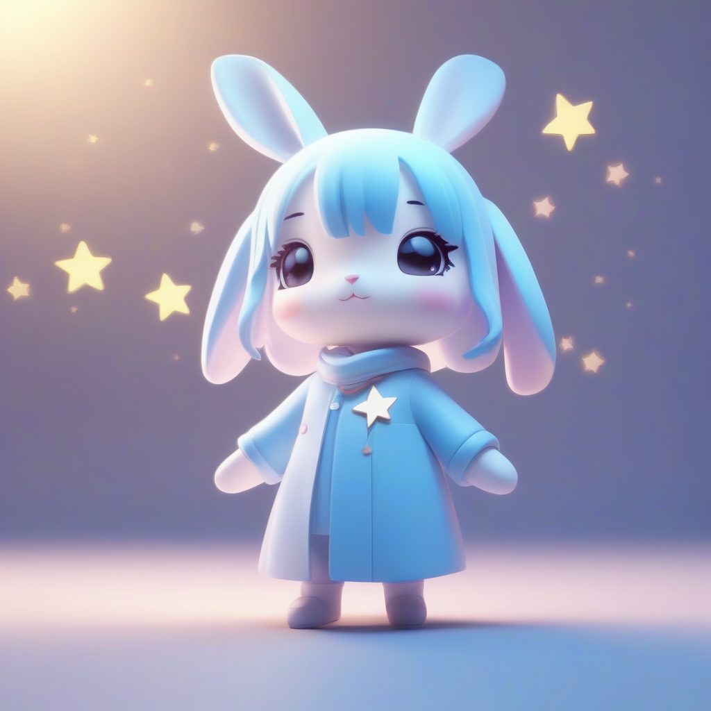 C4D渲染：治愈系星空Q版兔耳娘盲盒手办全身照