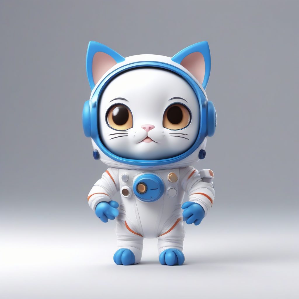 C4D宇航员萌猫：极简Q版盲盒手办全身站立3D渲染图