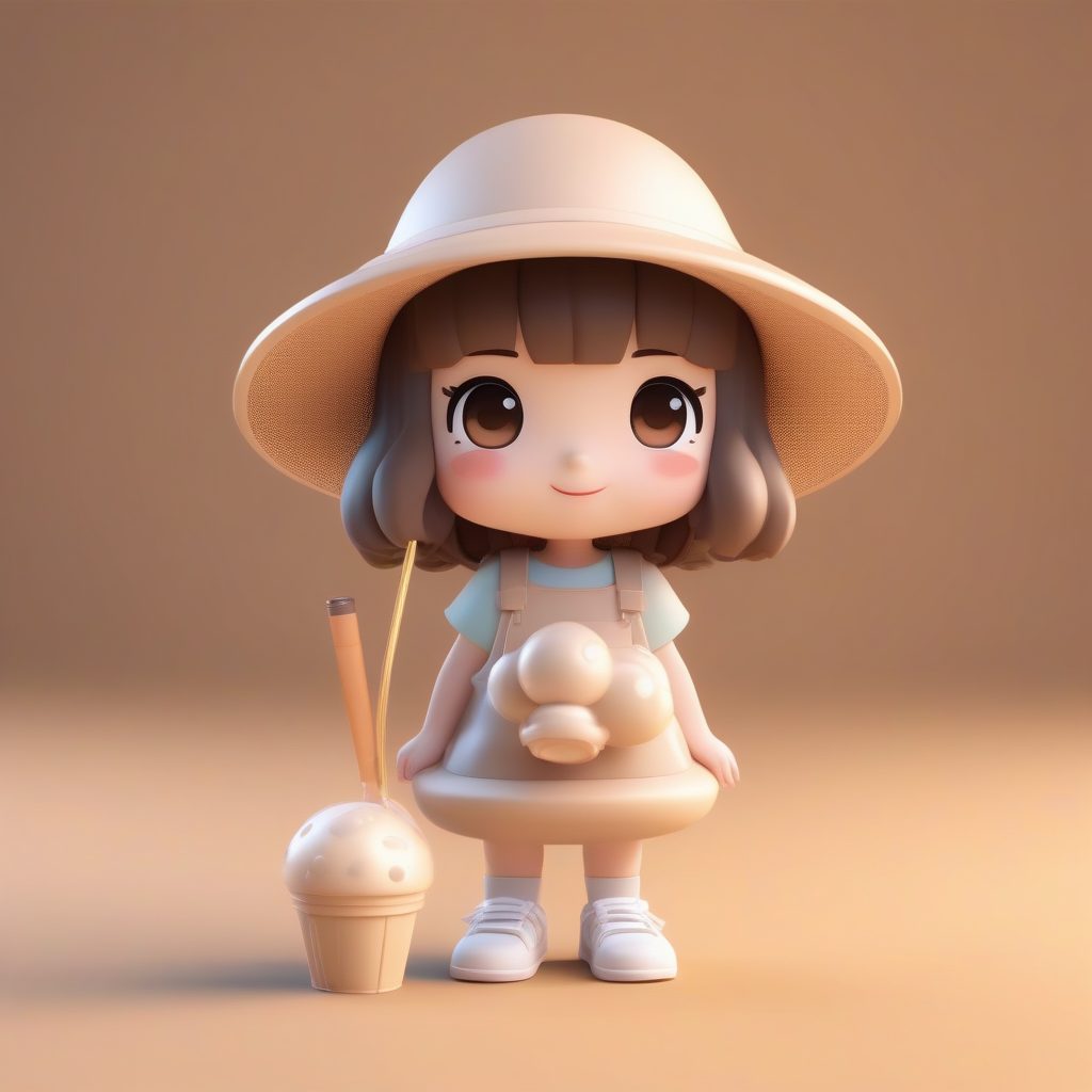 C4D珍珠奶茶Q版女孩：3D盲盒玩具设计，高光抛光渲染
