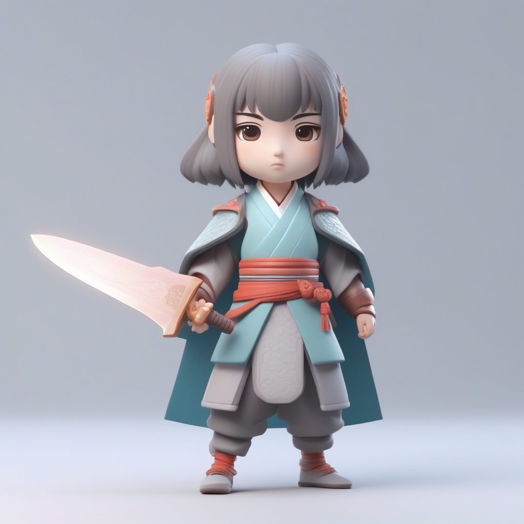 C4D专业级渲染：持剑可爱风！汉服小女侠盲盒手办全身站立照