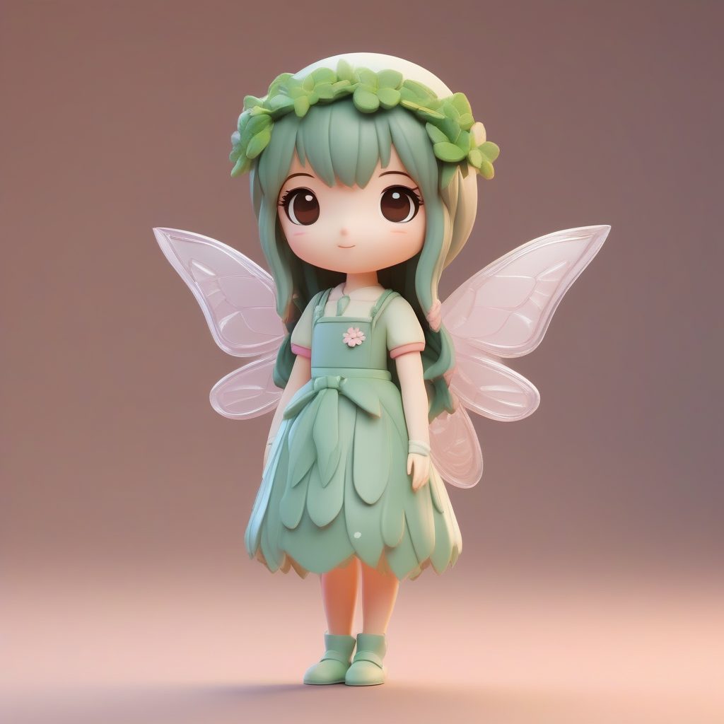 C4D Octane渲染Q版仙女园丁女孩手办：3D粘土盲盒设计与透明翅膀提示词