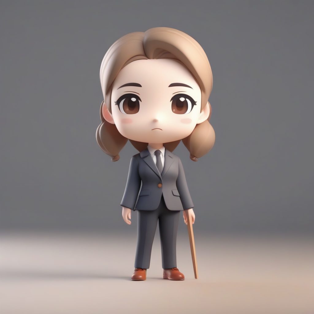 C4D Q版班主任：手拿教鞭的可爱3D粘土盲盒女教师渲染图