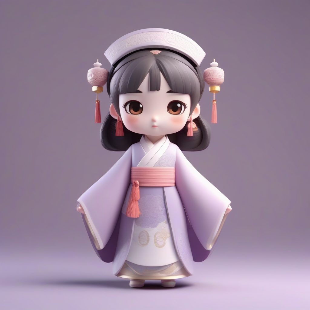 C4D Q版汉服女孩：盛唐齐胸襦裙3D盲盒手办全身站姿提示词