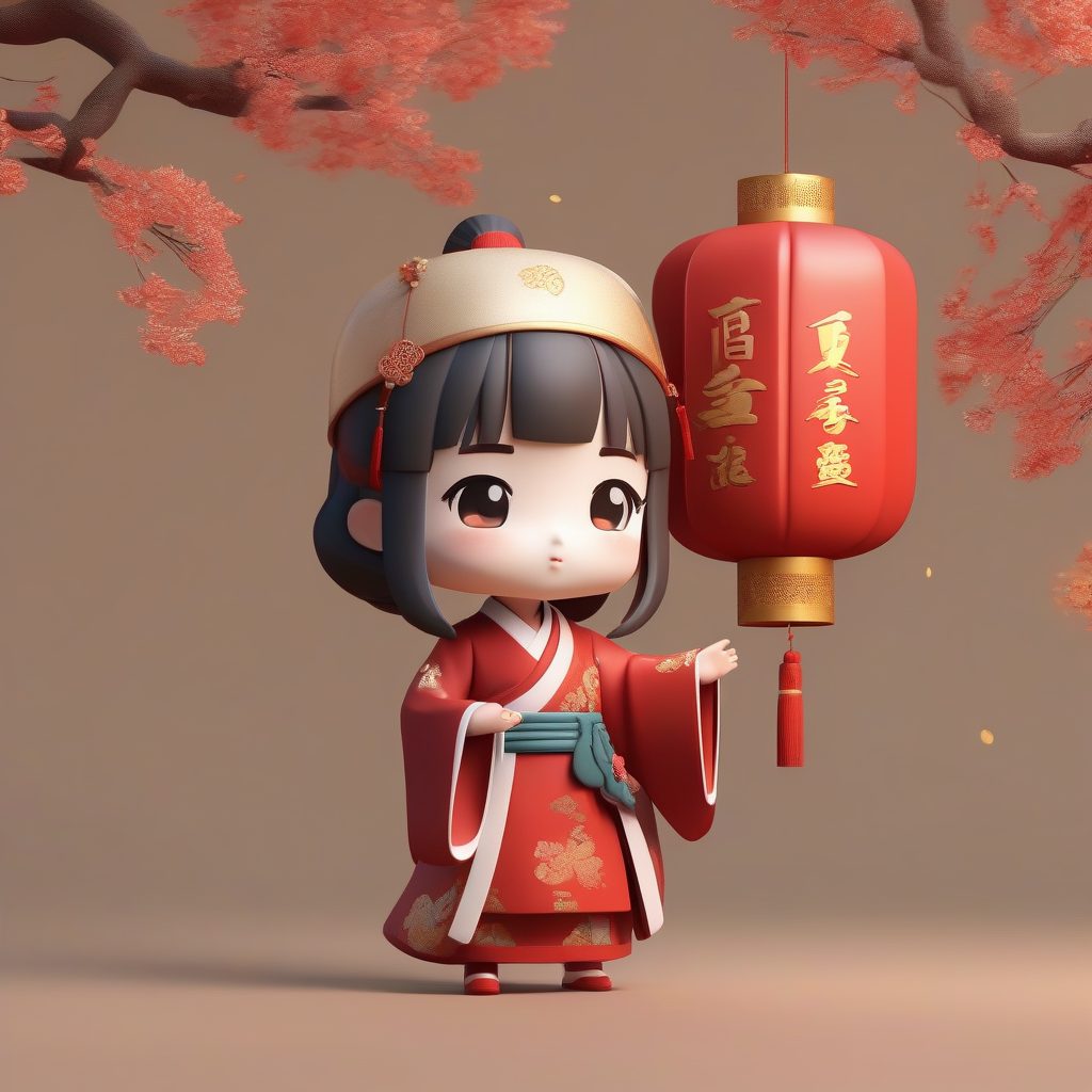 C4D Q版汉服女孩：提灯夜游，盲盒手办全身站姿渲染