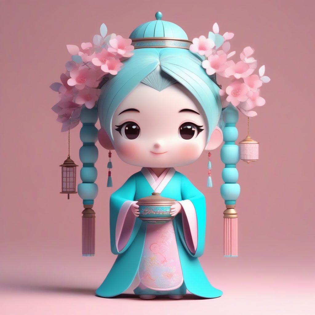 C4D Q版汉服仙子：俏皮眨眼全身盲盒手办