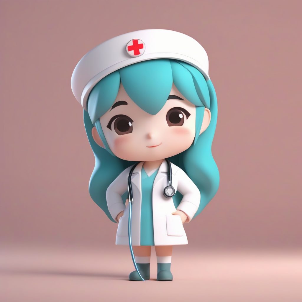 C4D Q版盲盒护士：眨眼听诊器，高抛光3D全身渲染图