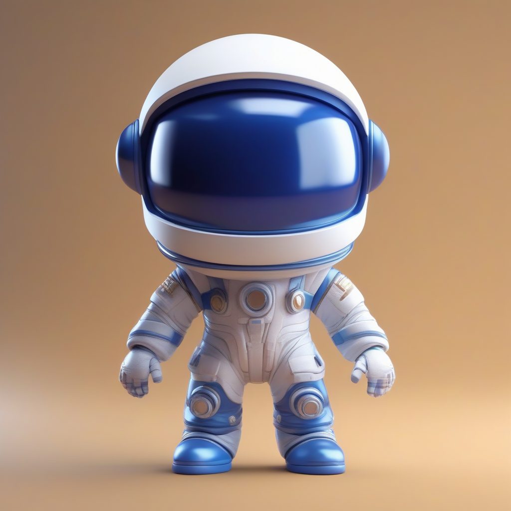 C4D Q版深空宇航员：3D粘土盲盒全身渲染，极简深蓝背景AI提示词