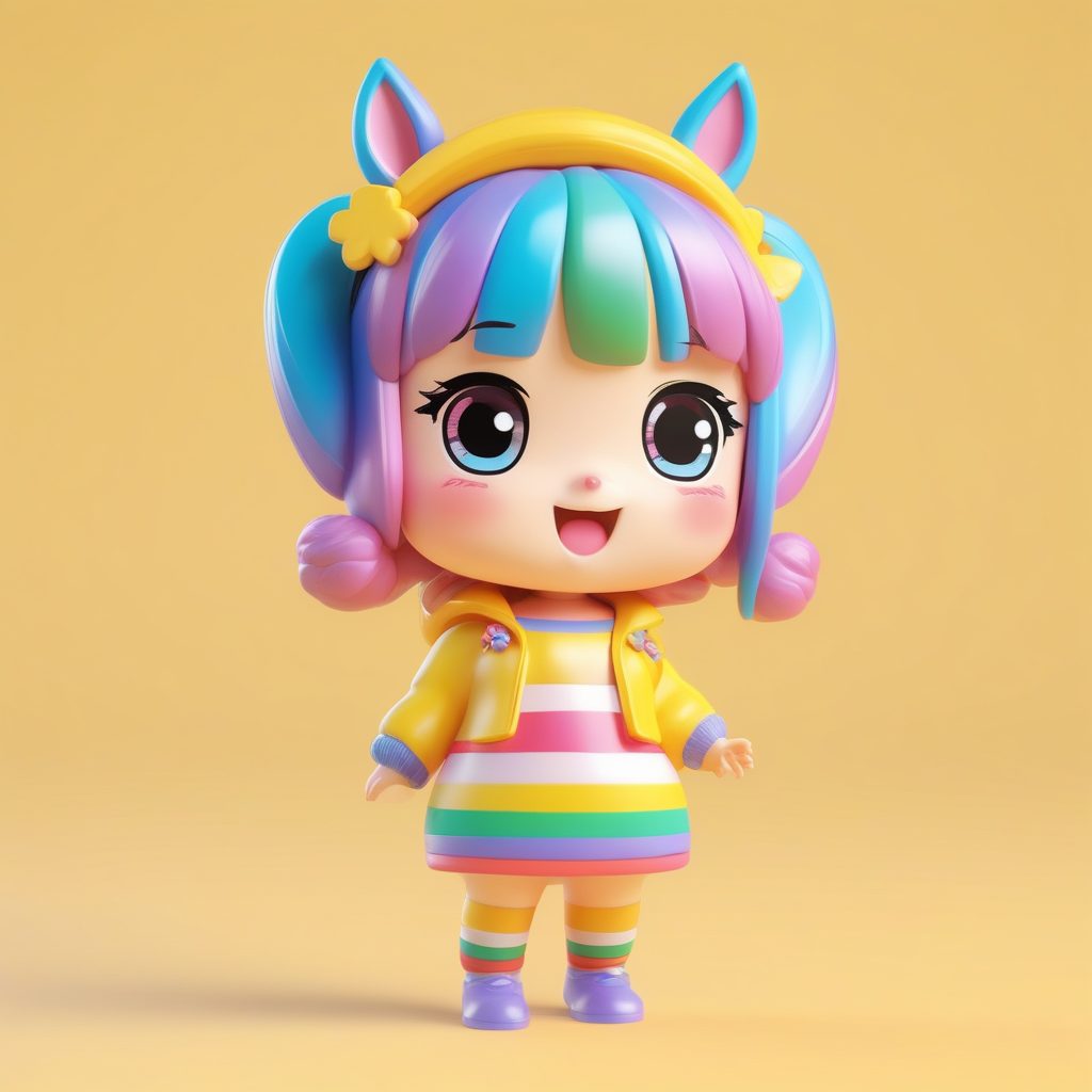 彩虹独角兽Q版女孩3D玩具：高饱和度服饰与乙烯基光滑材质