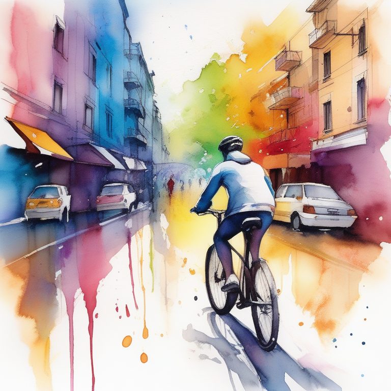 彩虹水彩街头骑行