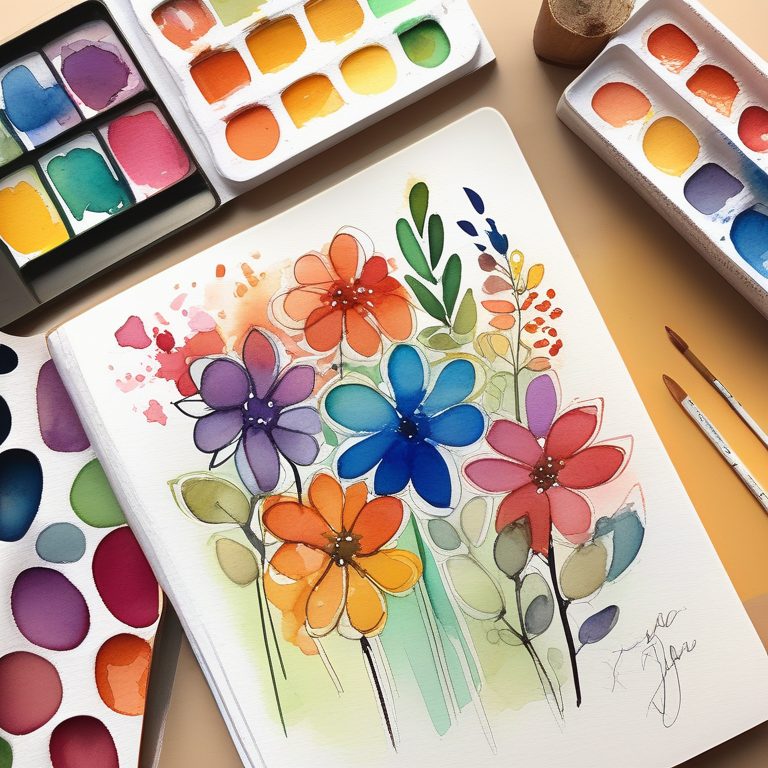 彩虹水彩涂鸦抽象花朵手账页