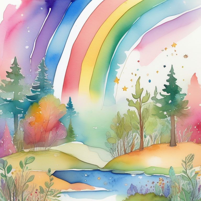 彩虹水彩涂鸦的幻想森林