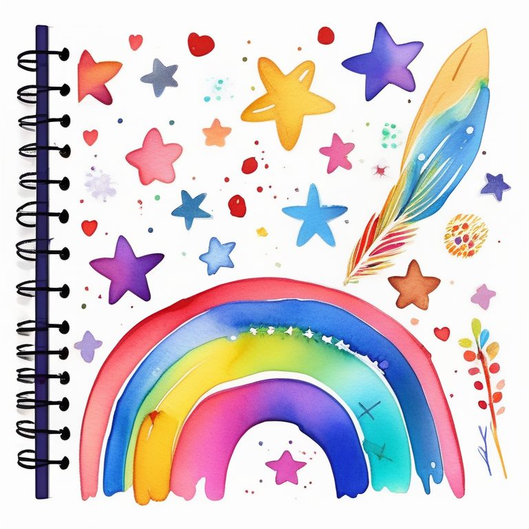 彩虹水彩涂鸦日记儿童插画
