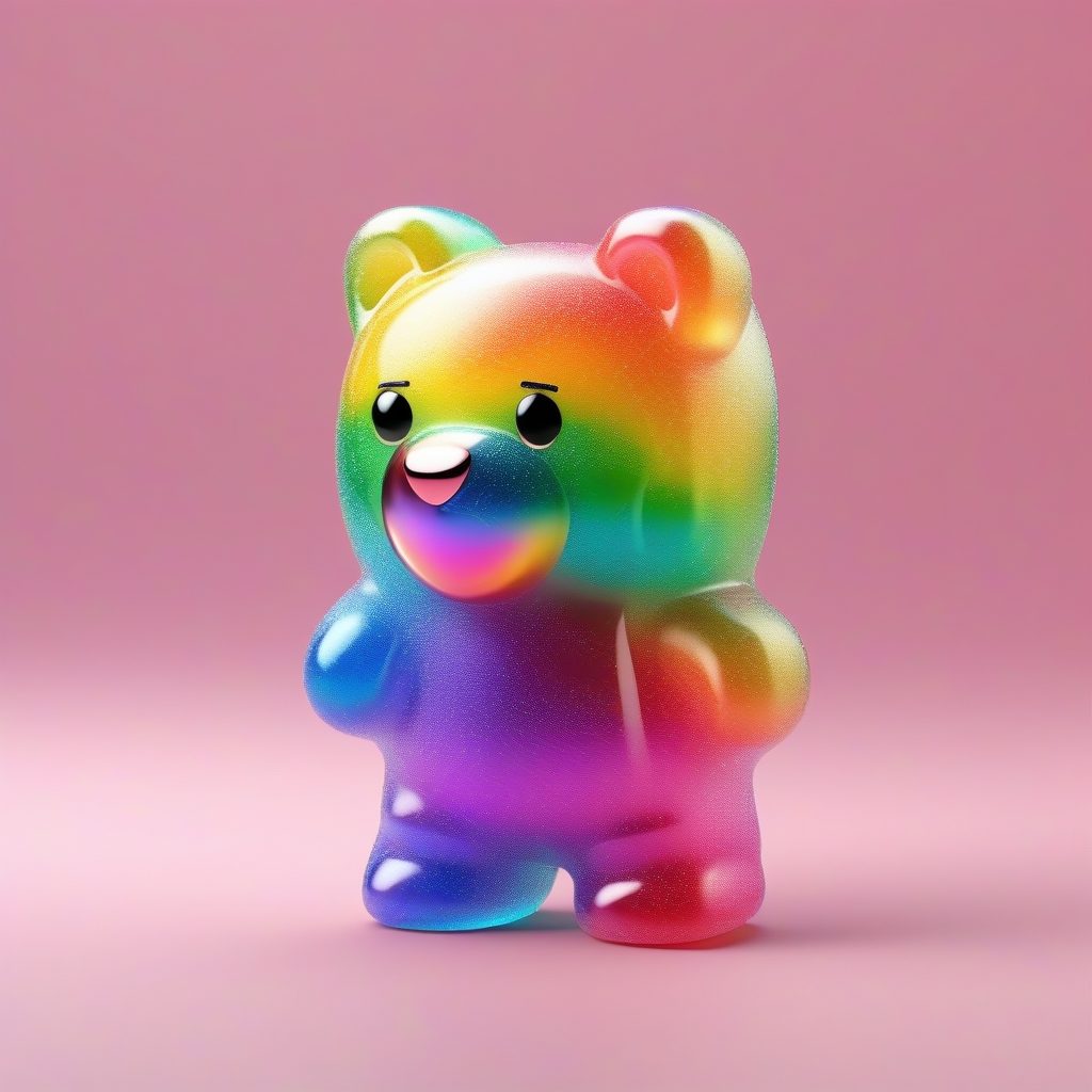 彩虹糖豆Q版：高饱和度3D全身盲盒提示词