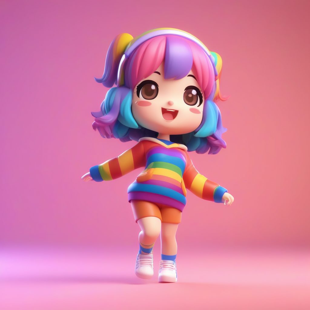 彩虹条纹极简Q版粘土盲盒女孩