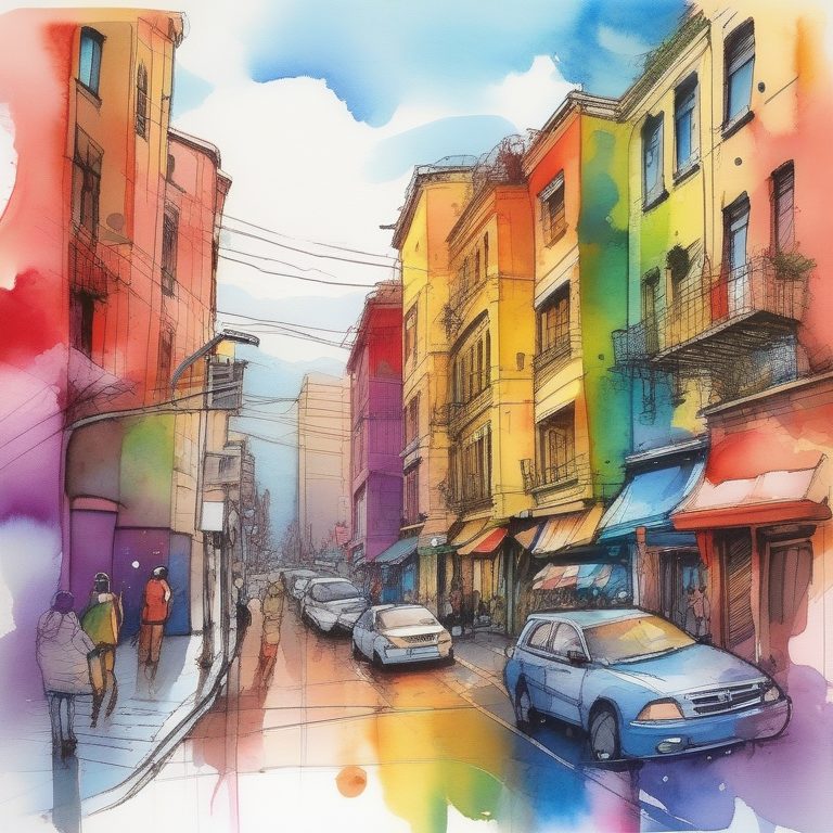 彩虹涂鸦风抽象城市景观手账页