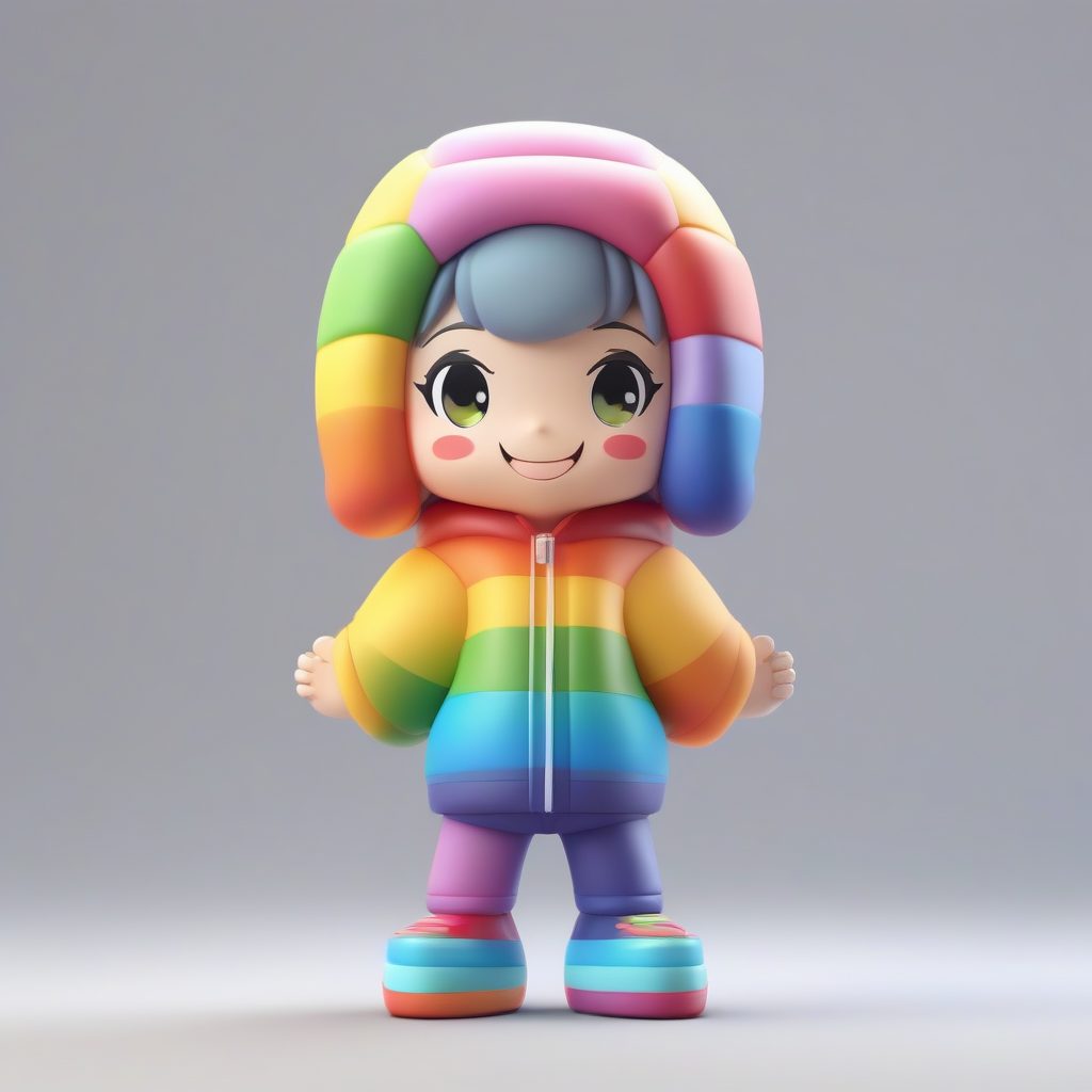 彩虹心情Q版:3D粘土全身站立渲染,简约浅灰色纯色背景提示词 1 彩虹心情Q版:3D粘土全身站立渲染,简约浅灰色纯色背景提示词