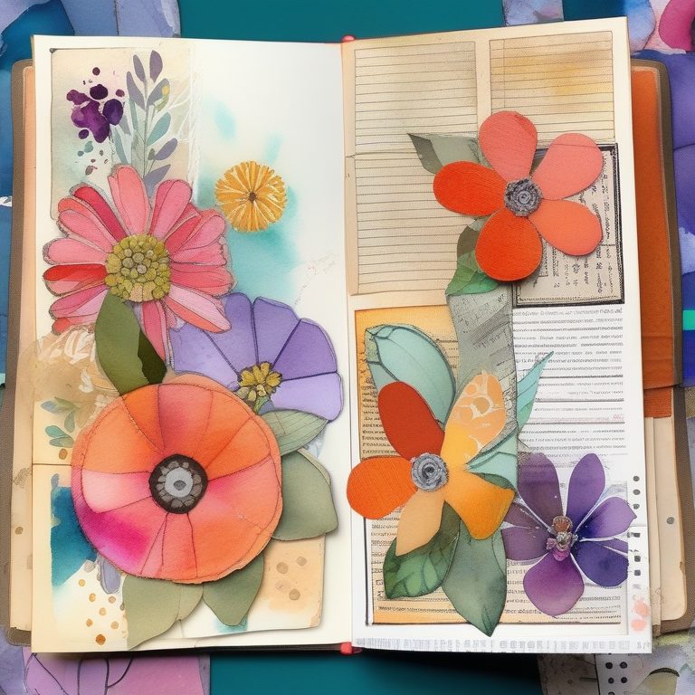 彩色拼贴花卉手账页