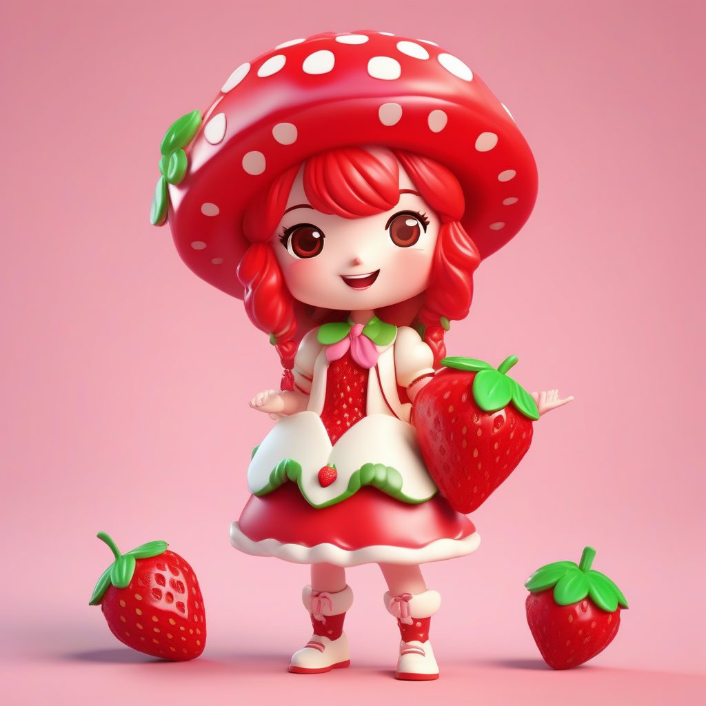 草莓蛋糕主题极简Q版盲盒公仔Octane渲染