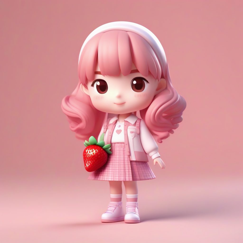 草莓牛奶甜心JK：粉色制服与马卡龙色调的C4D立体手办