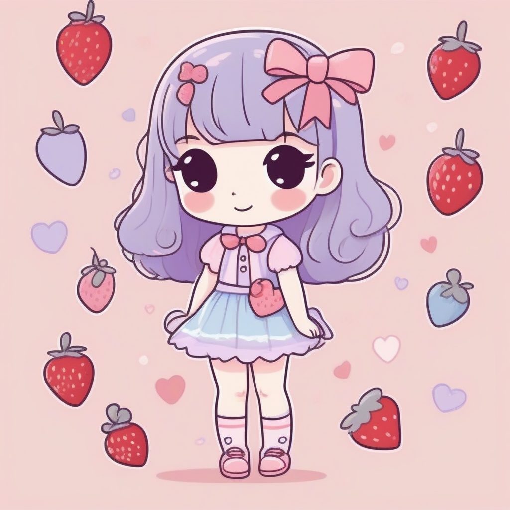 草莓甜心Chibi：极简线条与治愈系粉色调全身绘图提示词