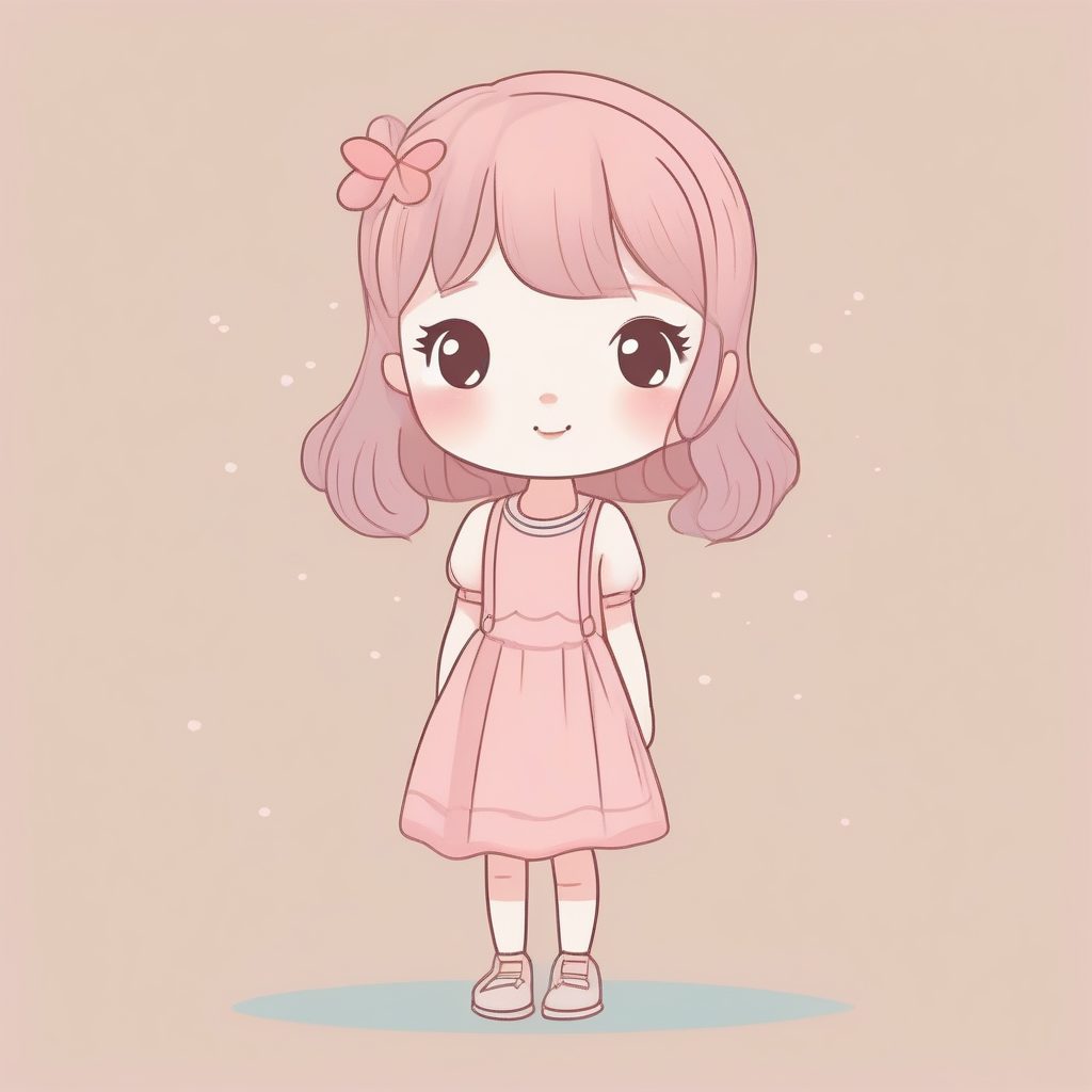 草莓甜心：粉嫩色系Q版全身像，极简可爱涂鸦AI绘画提示词