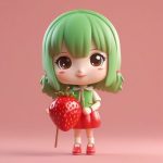 草莓甜心Q版:高抛光3D渲染全身照,柔和米色纯色背景AI提示词 5 cao mei tian xin q ban gao pao guang 3d xuan ran quan shen zhao rou he mi se chun se bei jing ai ti