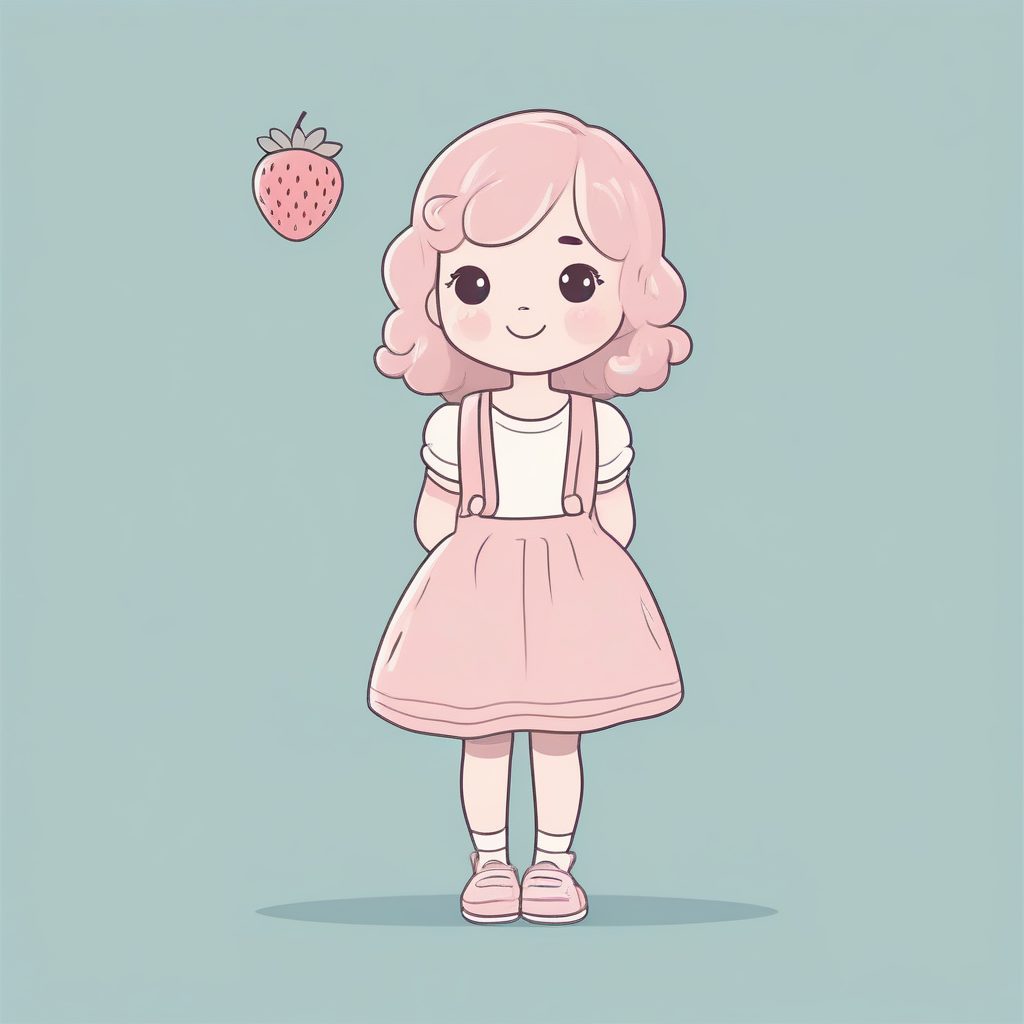 草莓甜心Q版涂鸦：粉嫩柔和色系全身站立插画提示词