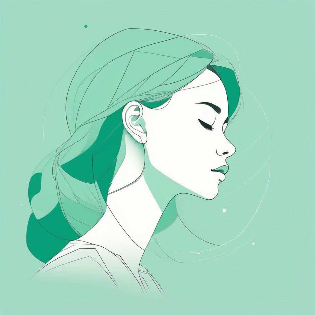 侧脸几何美学:薄荷绿纯色背景的宁静少女肖像 1 侧脸几何美学:薄荷绿纯色背景的宁静少女肖像