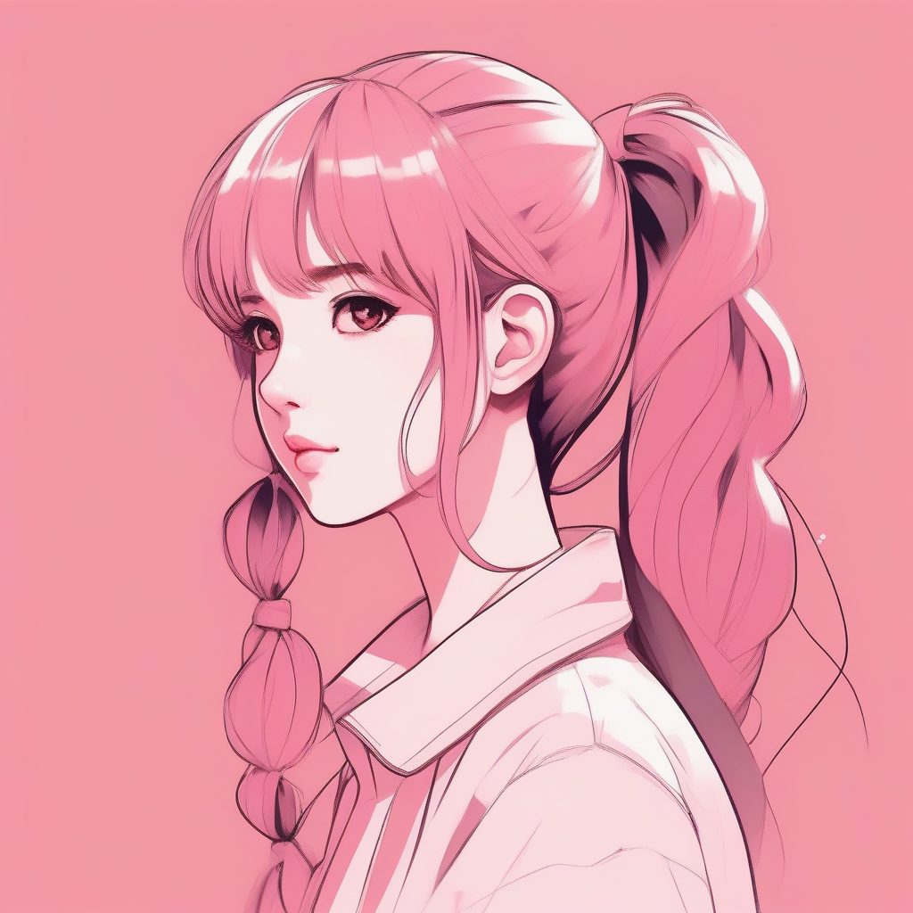 侧马尾蝴蝶结少女：樱花粉调的纯色极简肖像