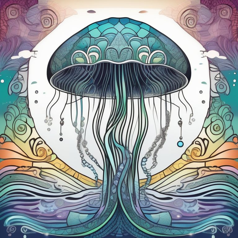 禅绕风格的绽放水母海洋艺术画